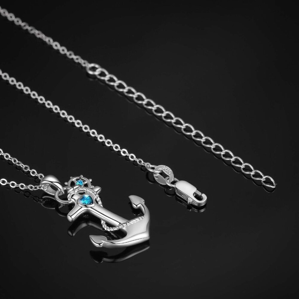 Sterling Silver Anchor Pendant Necklace - Sailor Nautical Jewelry for Women - Picture 4 of 7